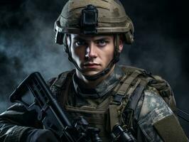 Man serves as a dedicated and fearless soldier AI Generative photo