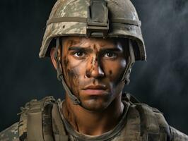 Man serves as a dedicated and fearless soldier AI Generative photo