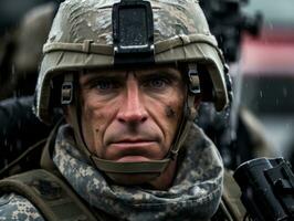 Man serves as a dedicated and fearless soldier AI Generative photo