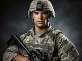 Man serves as a dedicated and fearless soldier AI Generative photo