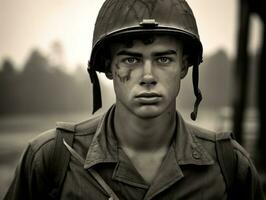hombre sirve como un dedicado y audaz soldado ai generativo foto