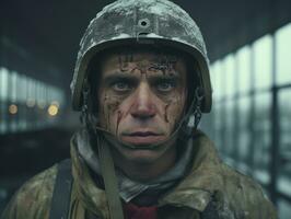 Man serves as a dedicated and fearless soldier AI Generative photo