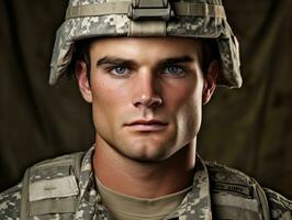 Man serves as a dedicated and fearless soldier AI Generative photo