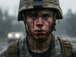 Man serves as a dedicated and fearless soldier AI Generative photo