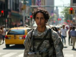 Man serves as a dedicated and fearless soldier AI Generative photo