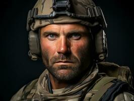 Man serves as a dedicated and fearless soldier AI Generative photo