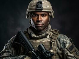 Man serves as a dedicated and fearless soldier AI Generative photo