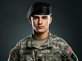 Man serves as a dedicated and fearless soldier AI Generative photo