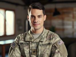 Man serves as a dedicated and fearless soldier AI Generative photo