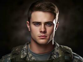 Man serves as a dedicated and fearless soldier AI Generative photo