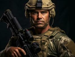 Man serves as a dedicated and fearless soldier AI Generative photo