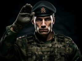 Man serves as a dedicated and fearless soldier AI Generative photo