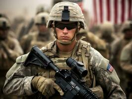 Man serves as a dedicated and fearless soldier AI Generative photo