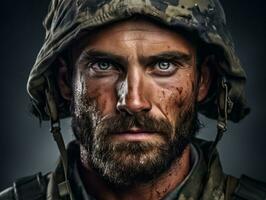 Man serves as a dedicated and fearless soldier AI Generative photo