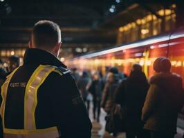 Policeman is meticulously examining the scene for evidence during his investigation AI Generative photo