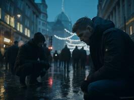 Policeman is meticulously examining the scene for evidence during his investigation AI Generative photo