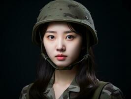 Woman serves as a dedicated and fearless soldier AI Generative photo