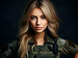 Woman serves as a dedicated and fearless soldier AI Generative photo