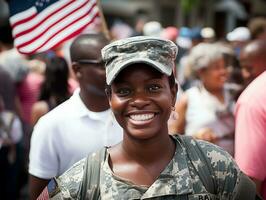 Woman serves as a dedicated and fearless soldier AI Generative photo