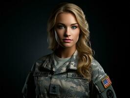 Woman serves as a dedicated and fearless soldier AI Generative photo