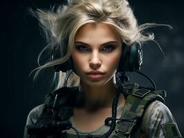 Woman serves as a dedicated and fearless soldier AI Generative photo