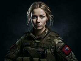 Woman serves as a dedicated and fearless soldier AI Generative photo