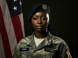 Woman serves as a dedicated and fearless soldier AI Generative photo