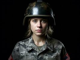 Woman serves as a dedicated and fearless soldier AI Generative photo