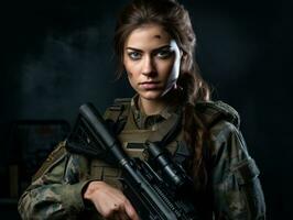 Woman serves as a dedicated and fearless soldier AI Generative photo