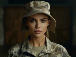 Woman serves as a dedicated and fearless soldier AI Generative photo