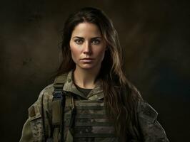 Woman serves as a dedicated and fearless soldier AI Generative photo