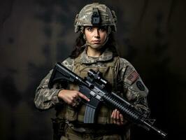 Woman serves as a dedicated and fearless soldier AI Generative photo