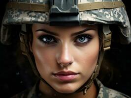 Woman serves as a dedicated and fearless soldier AI Generative photo