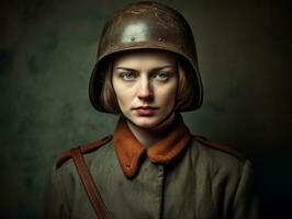 Woman serves as a dedicated and fearless soldier AI Generative photo