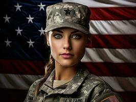 Woman serves as a dedicated and fearless soldier AI Generative photo