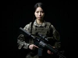 Woman serves as a dedicated and fearless soldier AI Generative photo