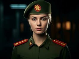 Woman serves as a dedicated and fearless soldier AI Generative photo