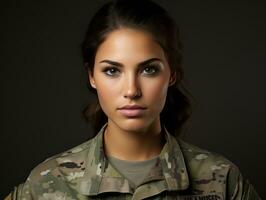 Woman serves as a dedicated and fearless soldier AI Generative photo