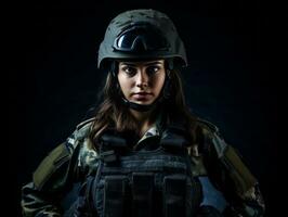 Woman serves as a dedicated and fearless soldier AI Generative photo