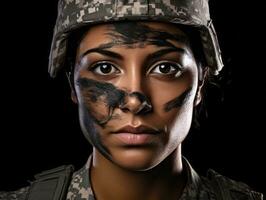 Woman serves as a dedicated and fearless soldier AI Generative photo