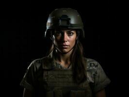 Woman serves as a dedicated and fearless soldier AI Generative photo