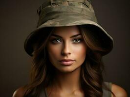 Woman serves as a dedicated and fearless soldier AI Generative photo