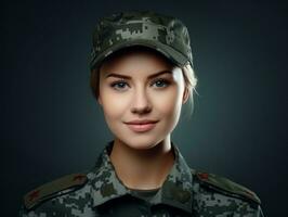 Woman serves as a dedicated and fearless soldier AI Generative photo