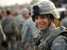 mujer sirve como un dedicado y audaz soldado ai generativo foto