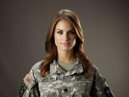 Woman serves as a dedicated and fearless soldier AI Generative photo