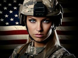 Woman serves as a dedicated and fearless soldier AI Generative photo