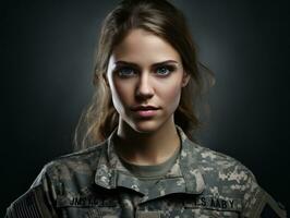 Woman serves as a dedicated and fearless soldier AI Generative photo