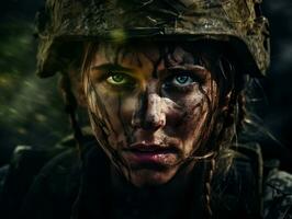 Woman serves as a dedicated and fearless soldier AI Generative photo