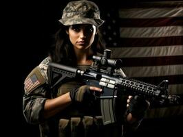 Woman serves as a dedicated and fearless soldier AI Generative photo