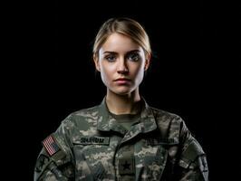 Woman serves as a dedicated and fearless soldier AI Generative photo